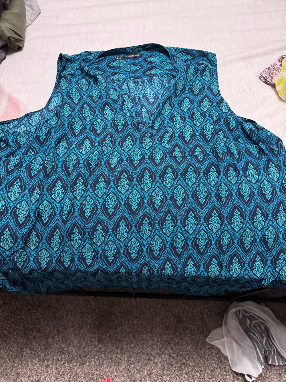 Maurices Teal and Navy Sleeveless Patterned V-Neck Camisole